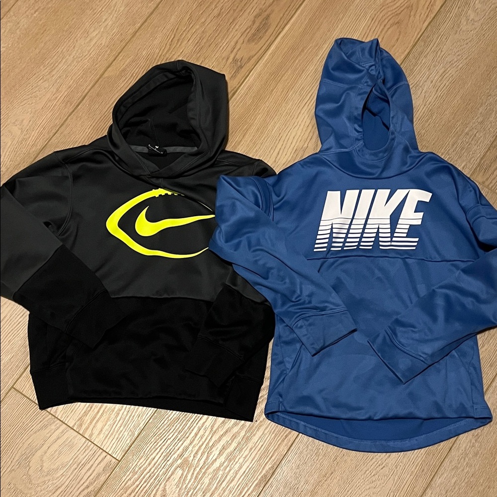 Nike Black and Blue Hoodies with Bold Logos Boys Size Medium